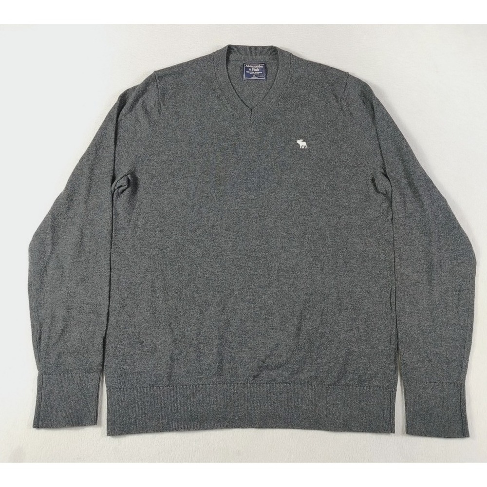 Abercrombie & Fitch Sweater Mens XL Gray Wool Blend Grandpacore Retro Knit Y2K